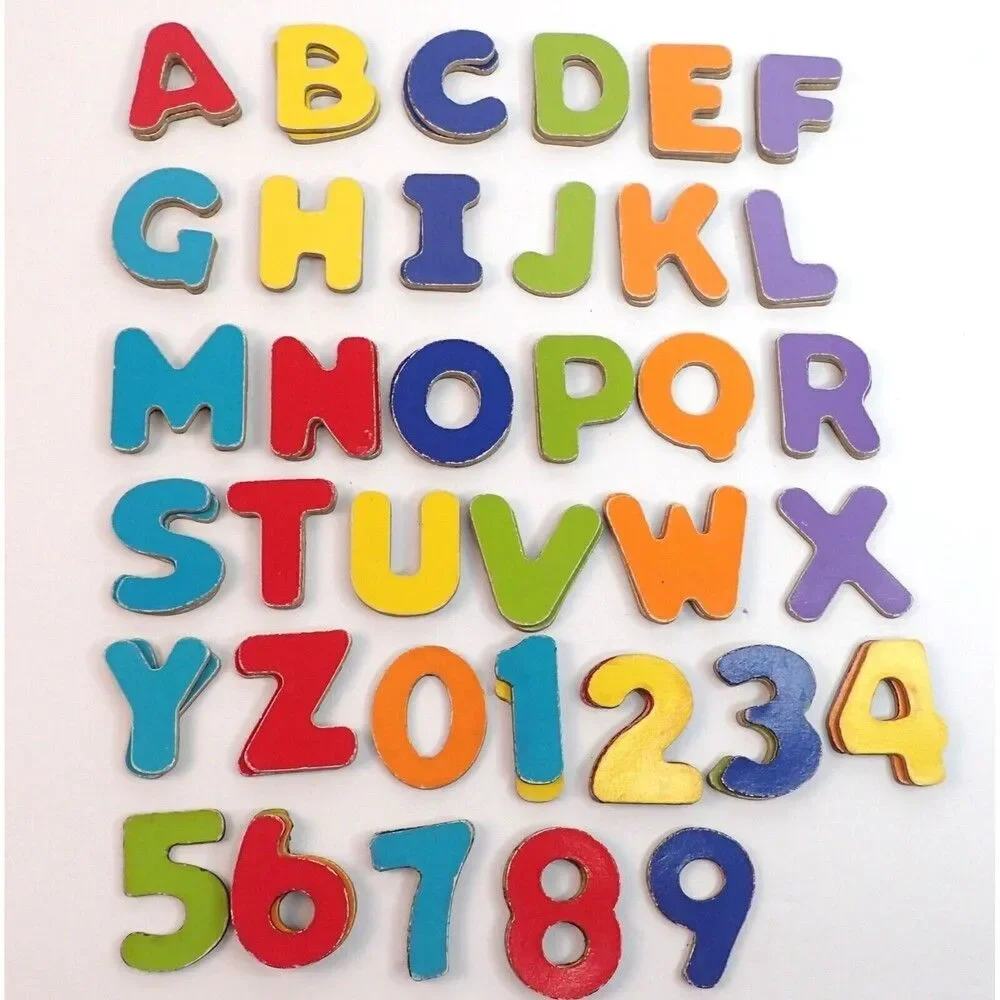 Wooden Alphabet Letters & Numbers Lot of 67 With Duplicates (Heavy Wear)